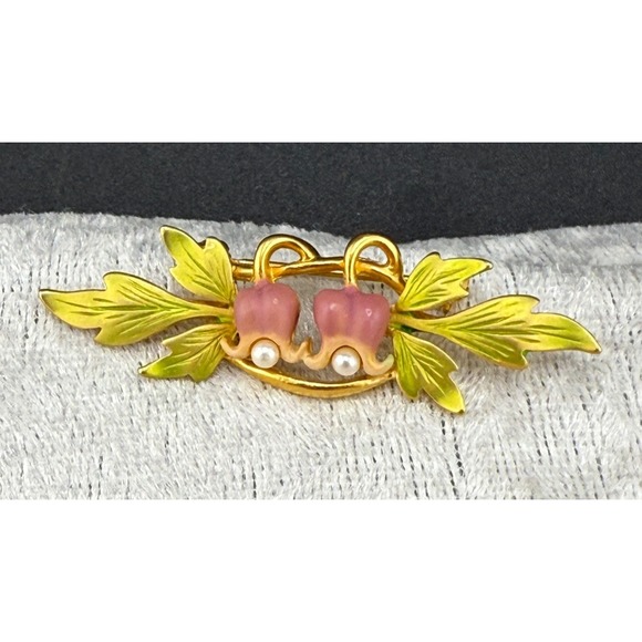 Vintage Joan Rivers Flower Brooch Double Gold Tone Enamel - Picture 2 of 7